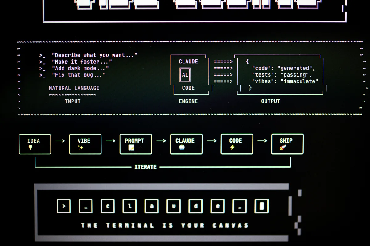 AI coding interface showing natural language input converted to structured code output — modern AI tools use Markdown as default output format